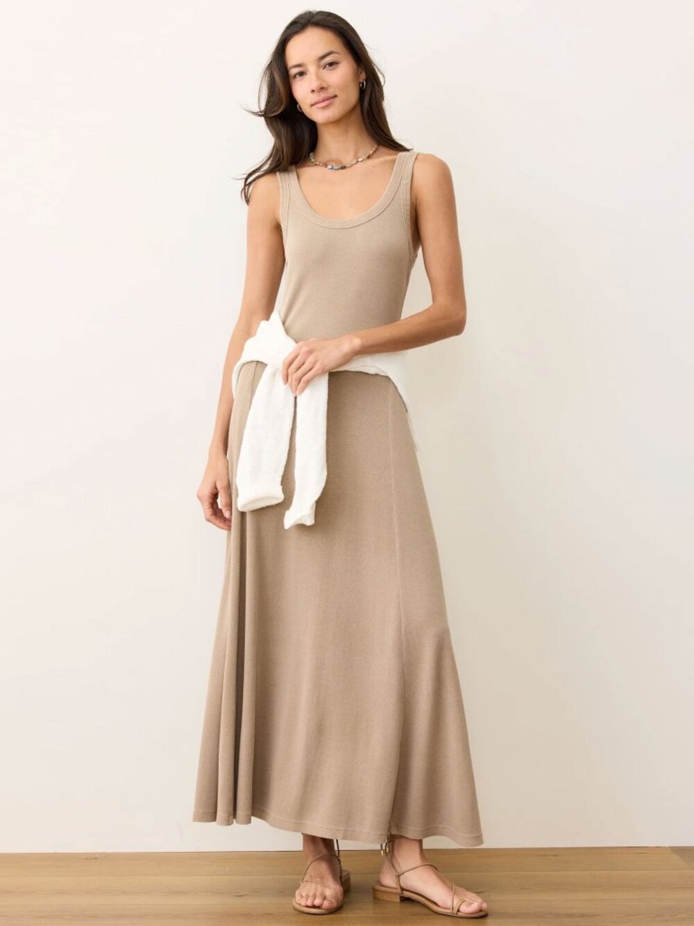 Marine Layer Lexi Rib Sun-In Fit & Flare Maxi Dress in Cocoa Tan size XS